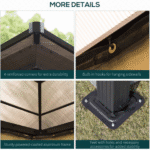 Outsunny 12′ x 10′ Aluminum Patio Gazebo Canopy w/ Polycarbonate Hardtop Roof - Image 6