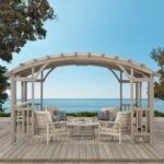 Sunjoy Bellucci 10 x 14 ft. Light Grey Outdoor Cedar Wood Framed Arched Pergola with weather-resistant canopy for Patio - Image 2