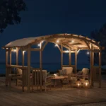 Sunjoy Bellucci 10 x 14 ft. Light Grey Outdoor Cedar Wood Framed Arched Pergola with weather-resistant canopy for Patio - Image 5