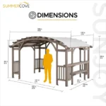 Sunjoy Bellucci 10 x 14 ft. Light Grey Outdoor Cedar Wood Framed Arched Pergola with weather-resistant canopy for Patio - Image 3
