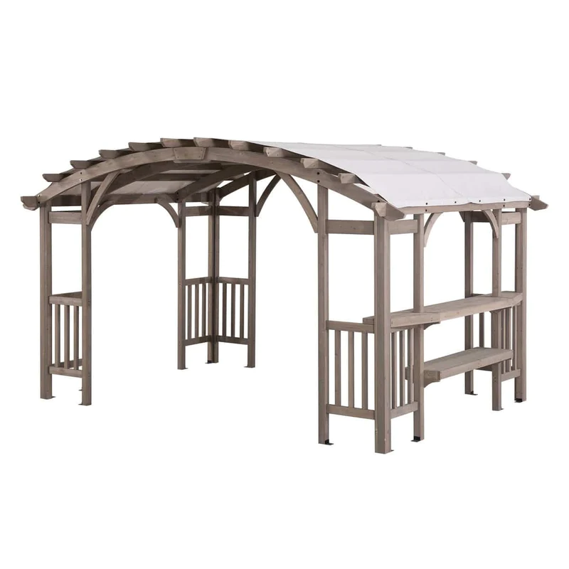ZZZZZZZZZZ.webp Sunjoy Bellucci 10 x 14 ft. Light Grey Outdoor Cedar Wood Framed Arched Pergola with weather-resistant canopy for Patio - Image 1