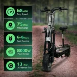 ZonDoo RoadHitter Electric Scooter Adults with Seat,Up to 68mph 75 Miles Long Range, 72V 8000W Dual Motor - Image 3